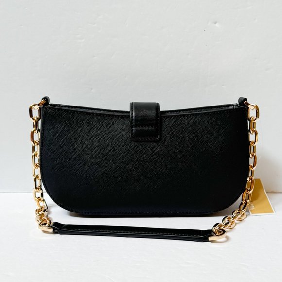 Michael Kors Carmen Small Pouchette Shoulder Chain Bag Black/Gold Toned Hardware - Picture 5 of 14